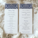 Victorian-Themed Wedding Ceremony Program Card<br><div class="desc">This Victorian-Themed Wedding Ceremony Program Card beautifully outlines the proceedings of your special day. Adorned with an elegant navy blue and cream color scheme, the card features detailed floral patterns and charming lovebirds, which evoke the sophistication of the Victorian era. The couple's monogrammed initials rest gently among the design, adding...</div>