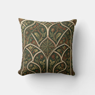 Victorian Thistle Floral Pattern Dark Green Throw Pillow
