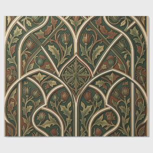 Victorian Thistle Floral Pattern Dark Green Wrapping Paper