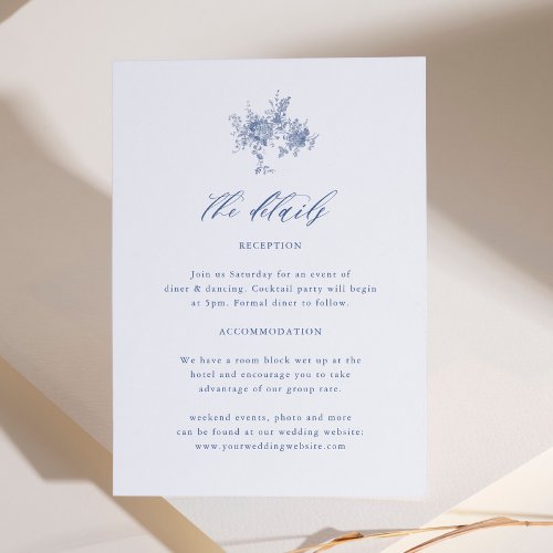 Victorian Toile Dusty Blue Wedding Details Enclosure Card