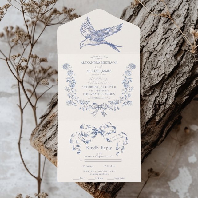 Victorian Toile French Blue Classic Wedding All In One Invitation (Creator Uploaded)
