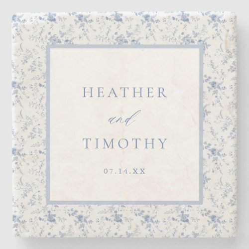 Victorian Toile French Blue Classic Wedding  Stone Coaster