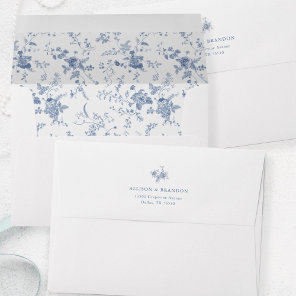 Victorian Toile French Blue Floral Address Envelope