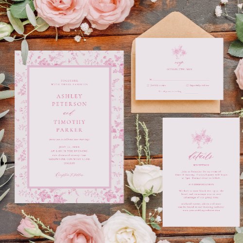 Victorian Toile French Pink Classic Wedding  Invitation
