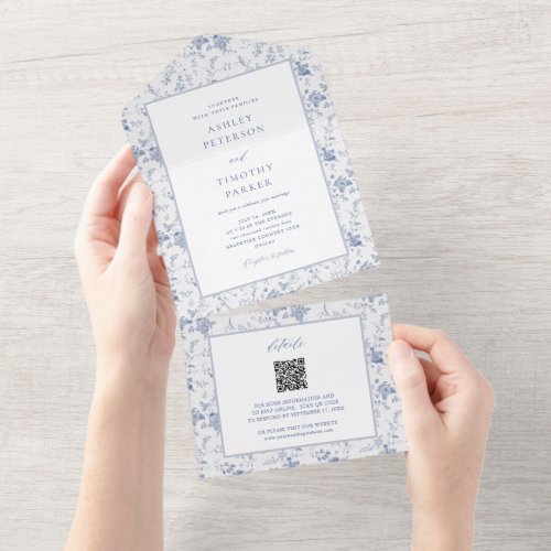 Victorian Toile Vintage Blue Classic Wedding  All In One Invitation