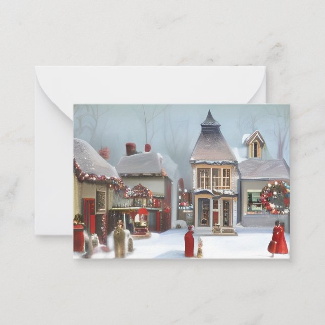 Victorian Town at Christmas Note Card (Front)