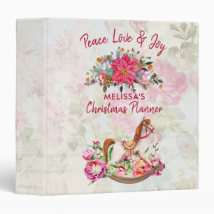 Victorian Toy Horse & Poinsettia Christmas Planner 3 Ring Binder