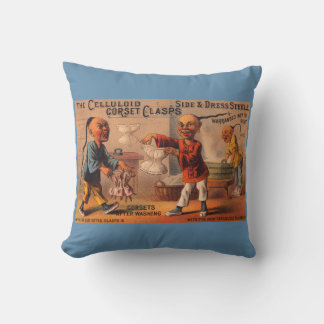 Victorian trade card celluloid corset clasps throw pillow