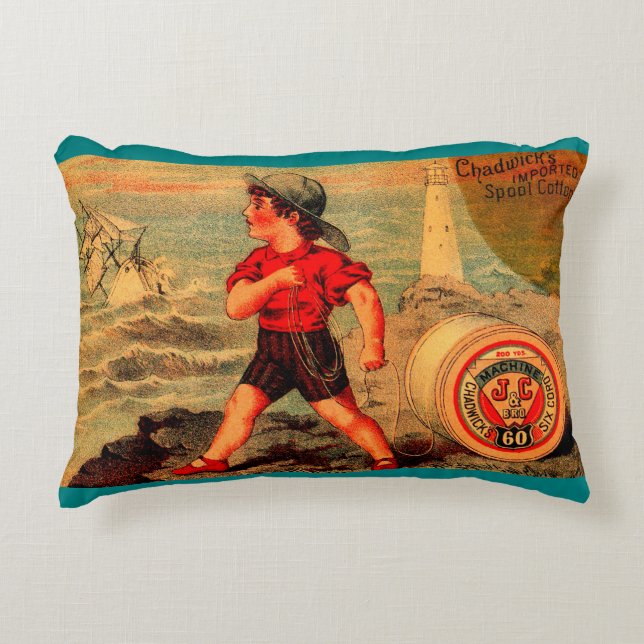 Victorian trade card Chadwick’s Spool Cotton Accent Pillow (Front)