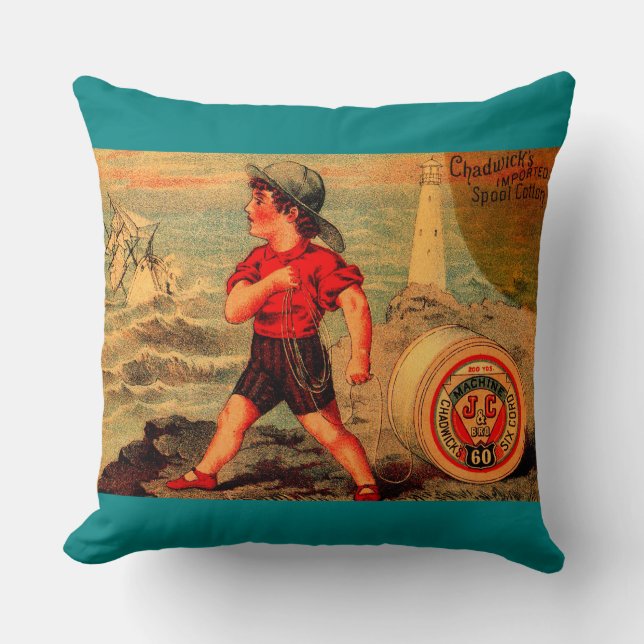 Victorian trade card Chadwick’s Spool Cotton Throw Pillow (Front)