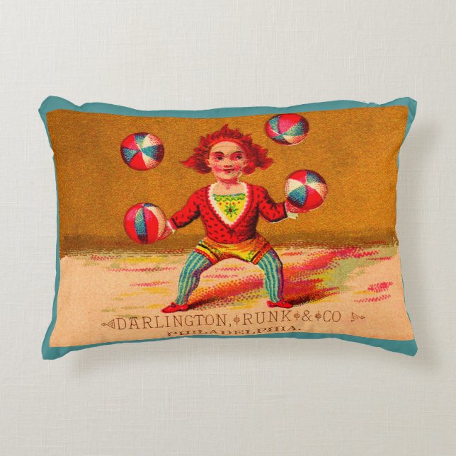 Victorian trade card juggler Darlington, Runk & Co Accent Pillow (Front)
