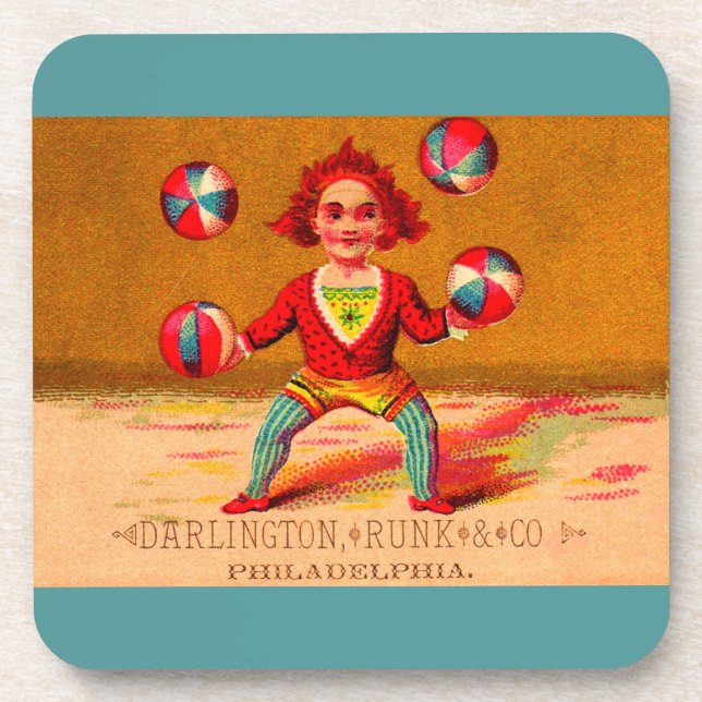 Victorian trade card juggler Darlington, Runk & Co Beverage Coaster (Front)