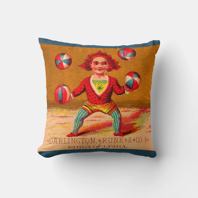 Victorian trade card juggler Darlington, Runk & Co Throw Pillow (Front)