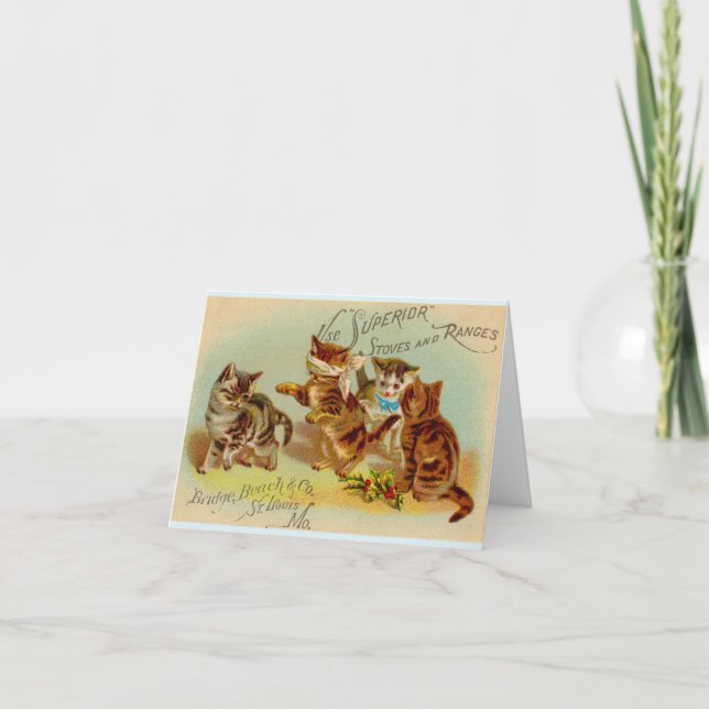 Victorian trade card kittens playing (Front)