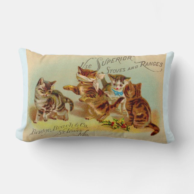 Victorian trade card kittens playing lumbar pillow (Front)