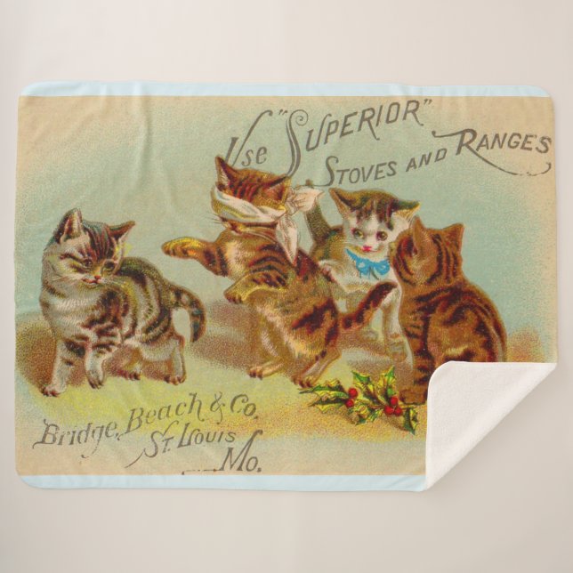 Victorian trade card kittens playing sherpa blanket (Front (Horizontal))