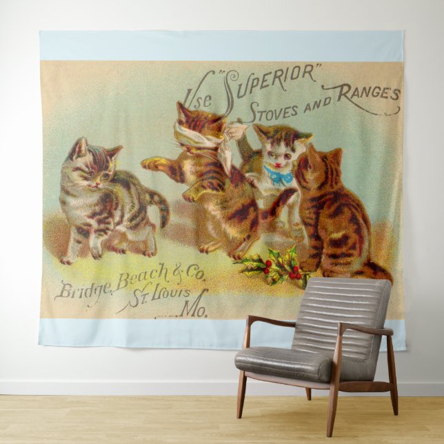 Victorian trade card kittens playing tapestry (In Situ (Horizontal))