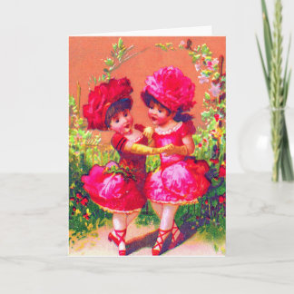 Victorian trade card little dancers in pink