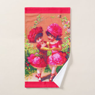 Victorian trade card little dancers in pink bath towel set