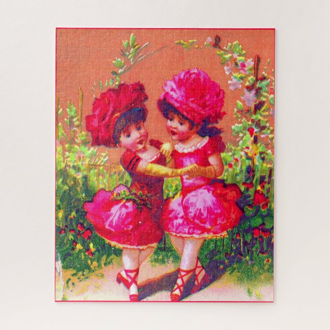 Victorian trade card little dancers in pink jigsaw puzzle (Vertical)