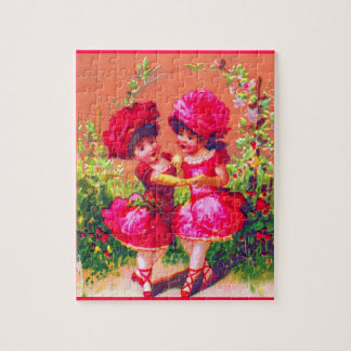 Victorian trade card little dancers in pink jigsaw puzzle