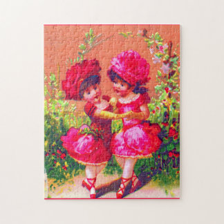 Victorian trade card little dancers in pink jigsaw puzzle