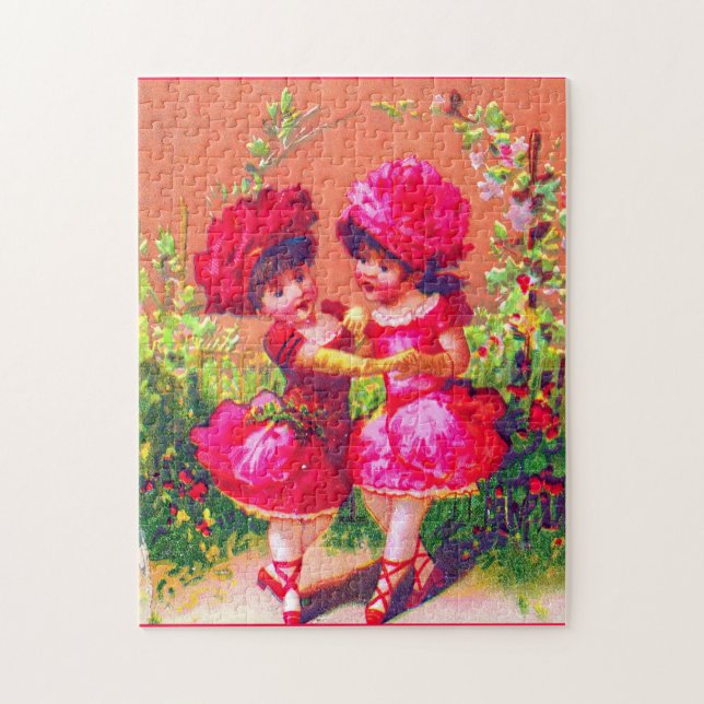 Victorian trade card little dancers in pink jigsaw puzzle (Vertical)