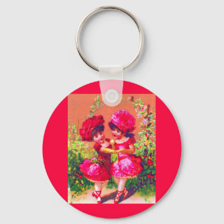 Victorian trade card little dancers in pink keychain