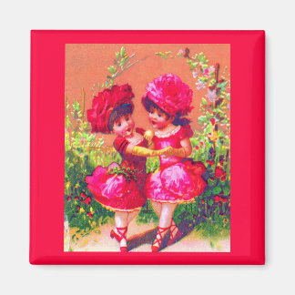 Victorian trade card little dancers in pink magnet