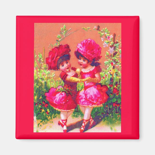 Victorian trade card little dancers in pink magnet (Front)