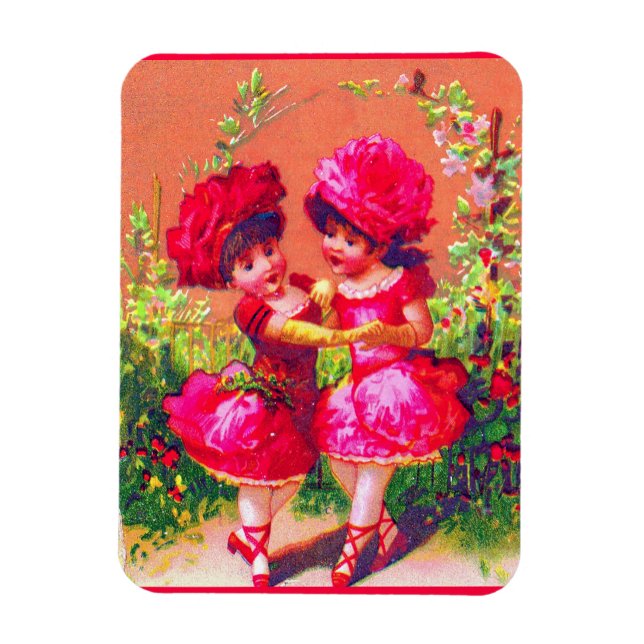 Victorian trade card little dancers in pink magnet (Vertical)