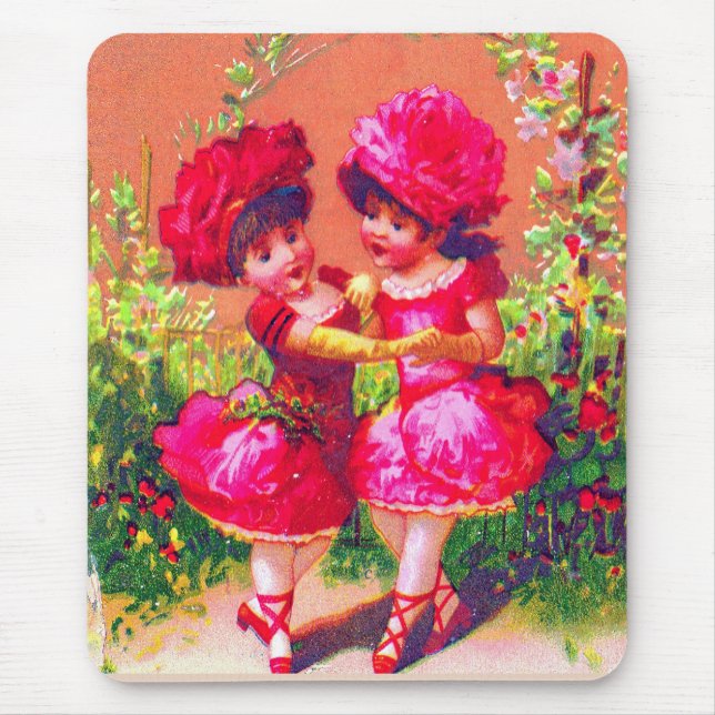 Victorian trade card little dancers in pink mouse pad (Front)