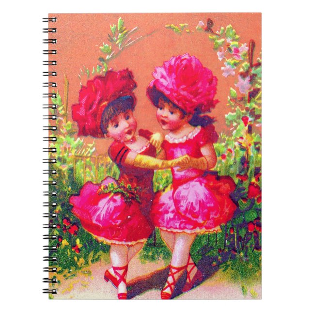 Victorian trade card little dancers in pink notebook (Front)