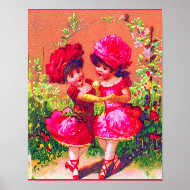 Victorian trade card little dancers in pink poster (Front)