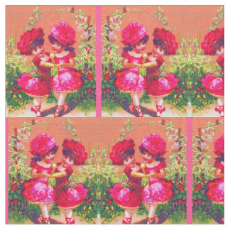 Victorian trade card little dancers in pink print fabric