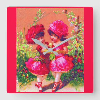 Victorian trade card little dancers in pink square wall clock