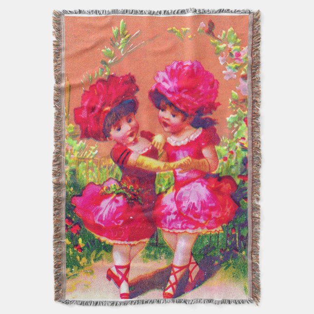 Victorian trade card little dancers in pink throw blanket (Front Vertical)