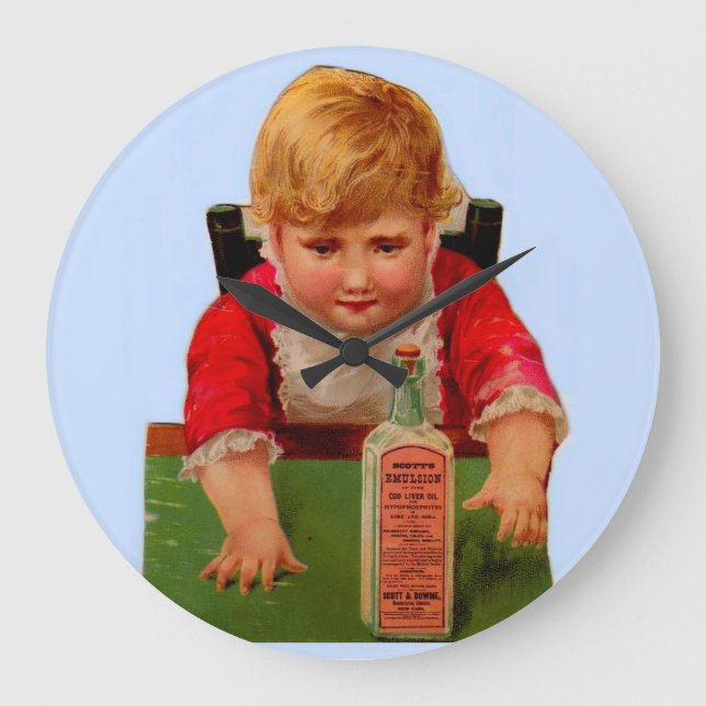 Victorian trade card: Scott's Emulsion Castor Oil Large Clock (Front)