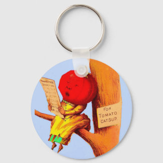 Victorian trade card tomato head woman keychain