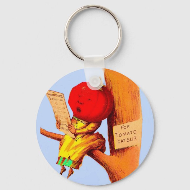Victorian trade card tomato head woman keychain (Front)