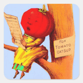 Victorian trade card tomato head woman square sticker