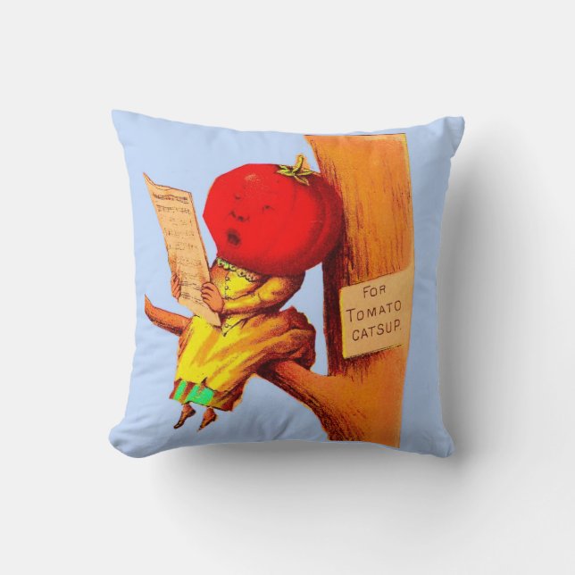 Victorian trade card tomato head woman throw pillow (Front)