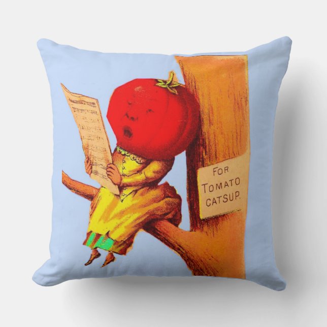 Victorian trade card tomato head woman throw pillow (Front)