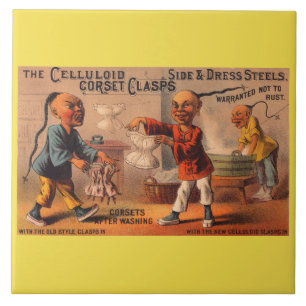 Victorian tradecard celluloid corset clasps ceramic tile
