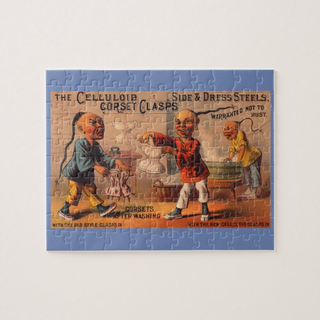 Victorian tradecard celluloid corset clasps jigsaw puzzle (Horizontal)