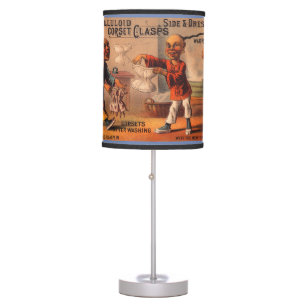 Victorian tradecard celluloid corset clasps table lamp