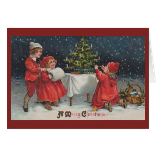 Victorian Tree Decorating Christmas Greeting Card (Front Horizontal)