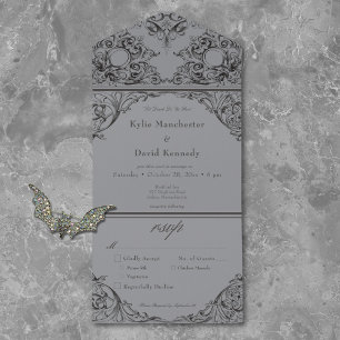 Victorian Until Death Black & Gray Wedding Dinner All In One Invitation
