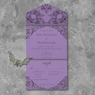 Victorian Until Death Black Purple Wedding Dinner All In One Invitation