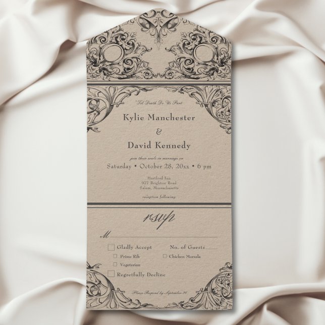 Victorian Until Death Black & Tan Dinner All In One Invitation (Victorian Until Death Black & Tan Dinner All In One Invitation)